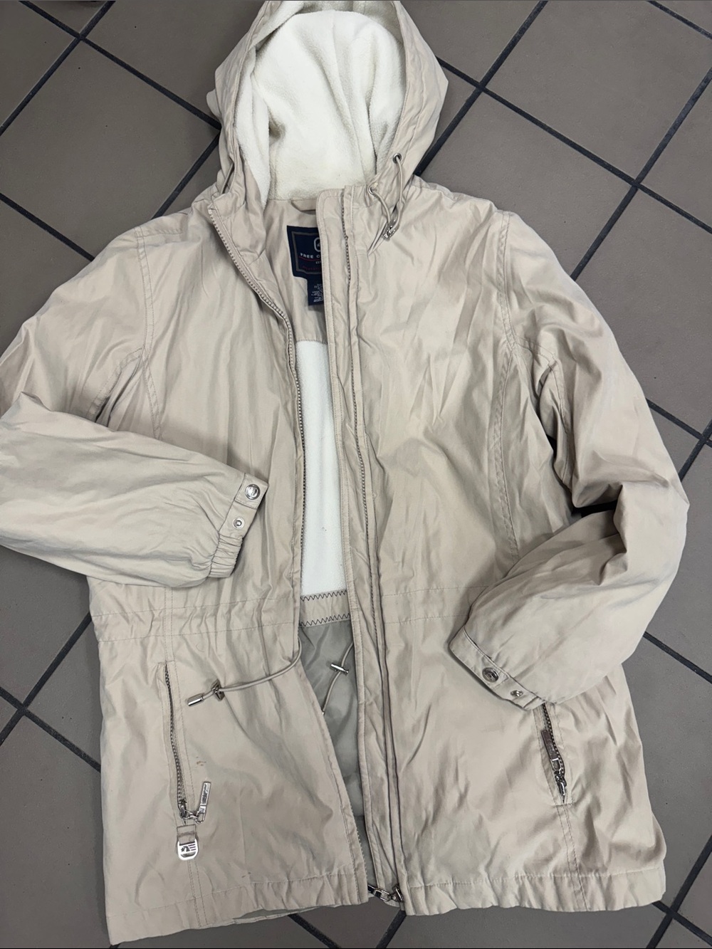 Free Country Cream Hooded Raincoat with Fleece Lining
